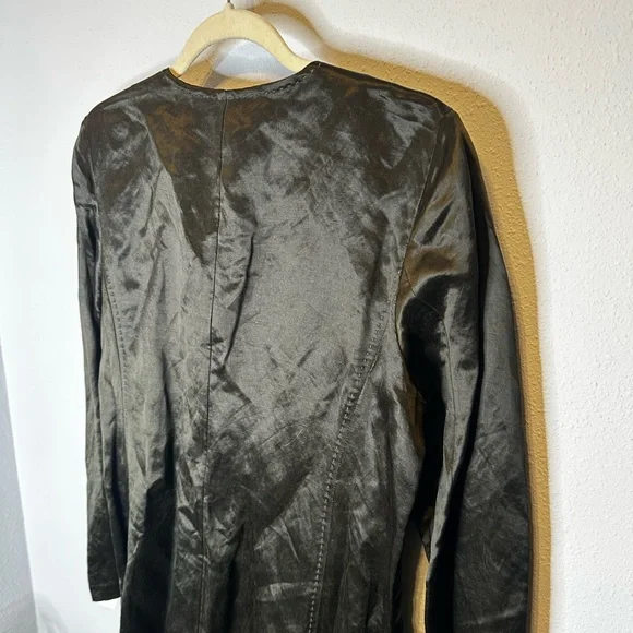 Eileen Fisher Olive Green Silk Linen Long Sleeves Duster dark green medium - Picture 9 of 12